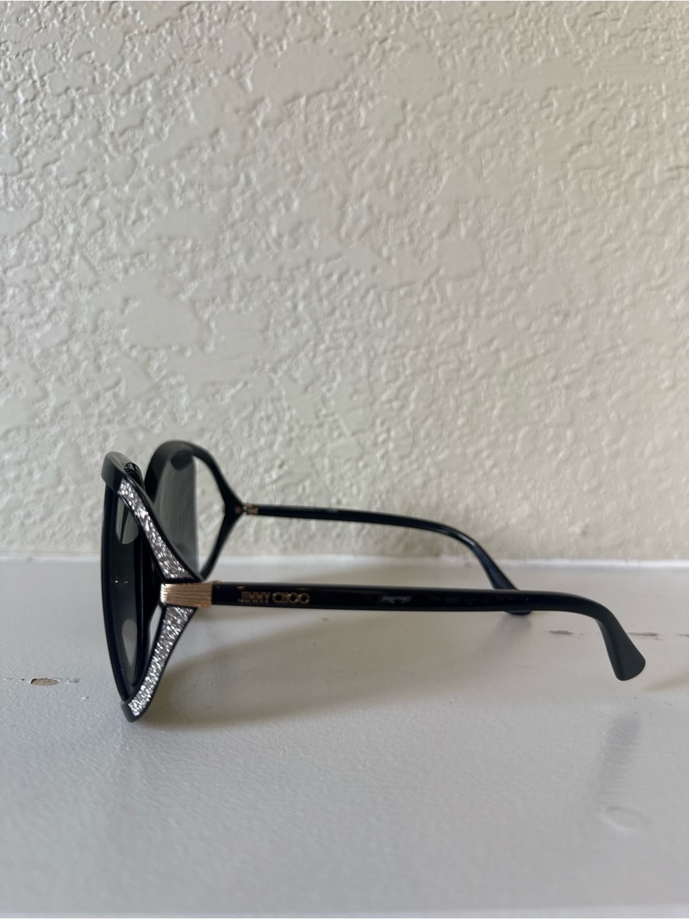Jimmy Choo Oversized Black Crystal Sunglasses + Case